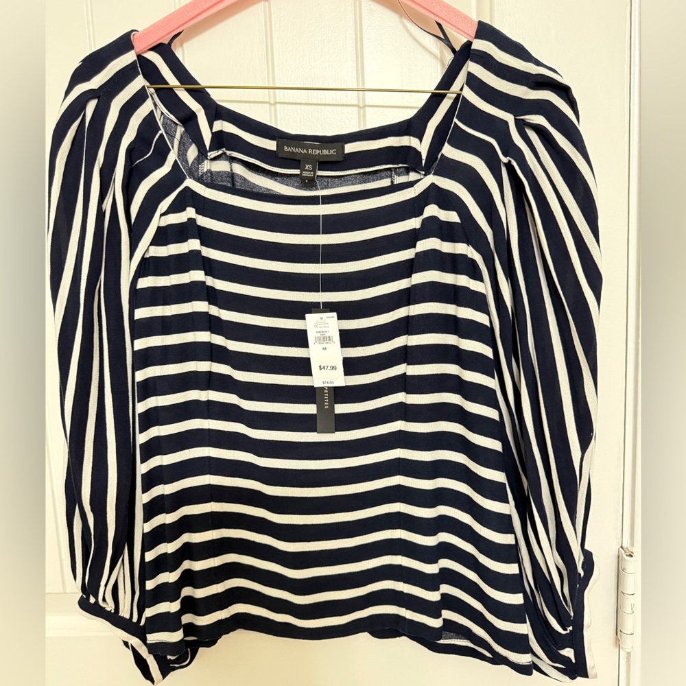 Banana Republic Navy and Cream Striped Blouse